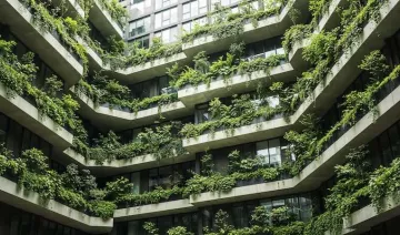 Interior de un edificio con plantas colgantes 