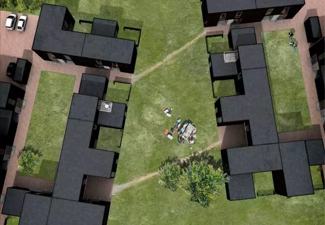 Vista aérea de un proyecto de arquitectura modular