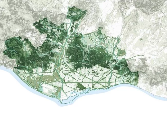 Plano de áreas verdes en el Área Metropolitana de Barcelona
