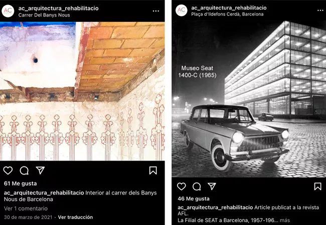 Capturas de pantalla de cuentas de Instagram que muestran edificaciones