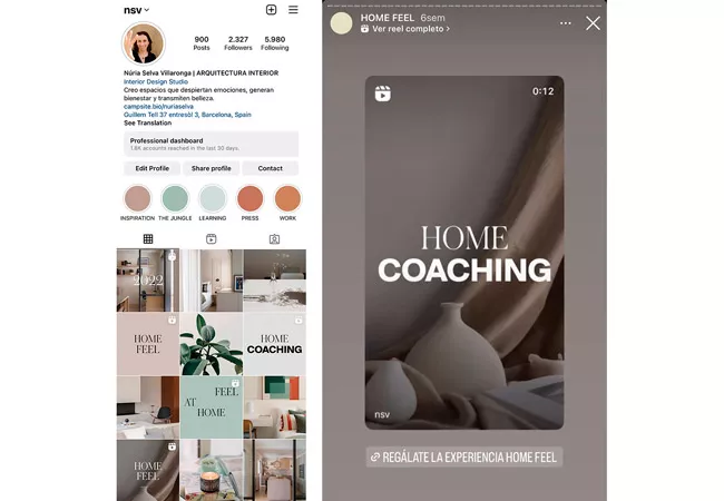 Story de Instagram sobre Home Coaching