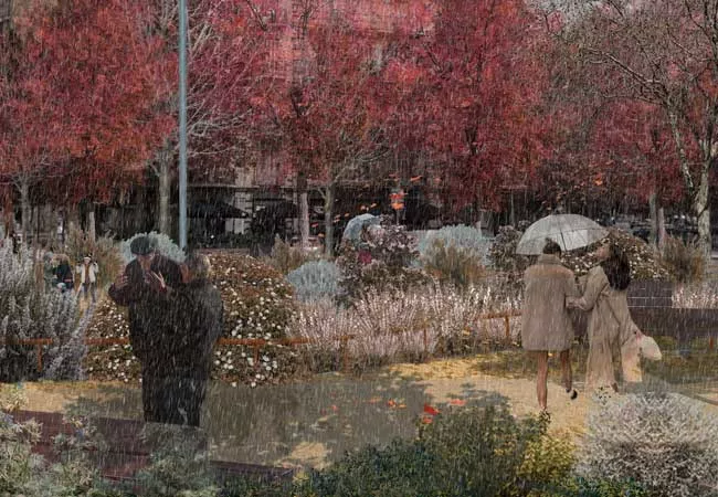 Representación de cómo sería el jardín en invierno