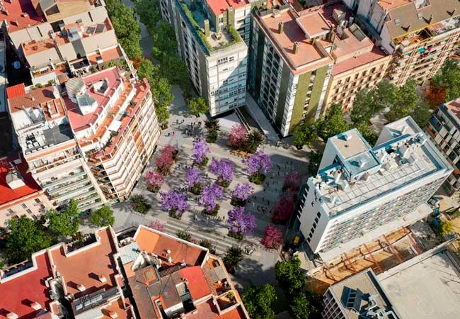 Ilustración del proyecto de superilla en Plaza Borrell