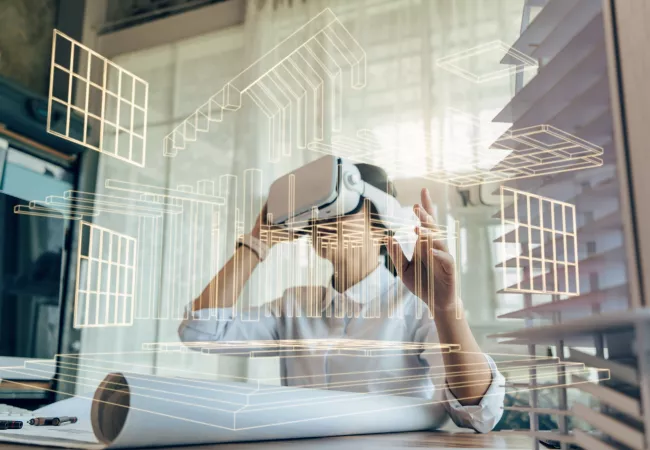 Arquitecta con gafas de realidad virtual