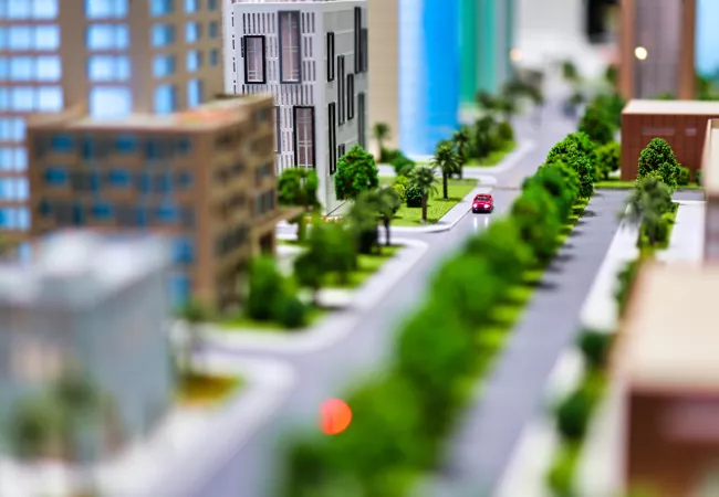 Maqueta de una avenida con árboles