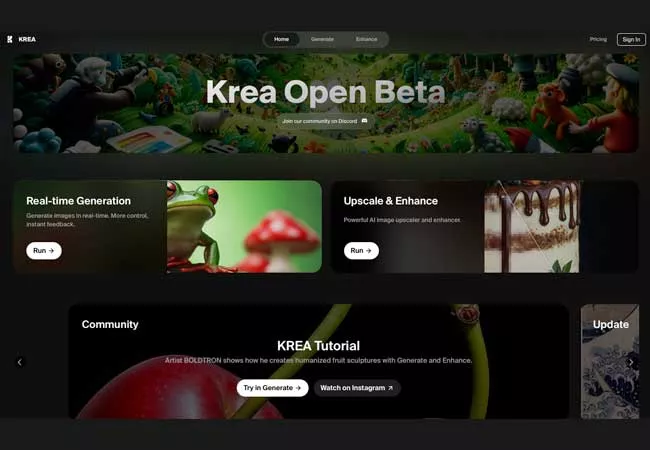 captura de pantalla del software Krea