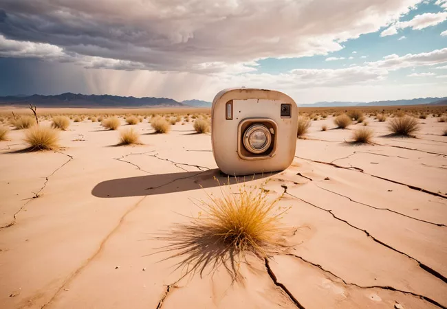 La cámara de Instagram en medio de un desierto