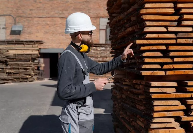 Un industrial trabajando con materiales de construcción
