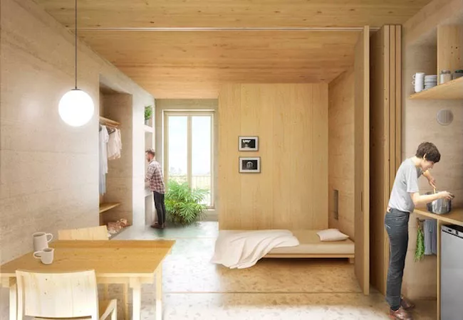 Interior de la promoción de viviendas en Formentera