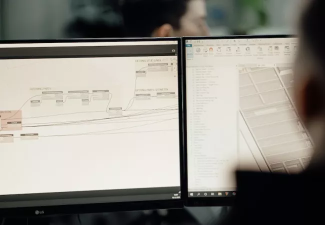 Una persona trabajando con una aplicación BIM en un ordenador de sobremesa